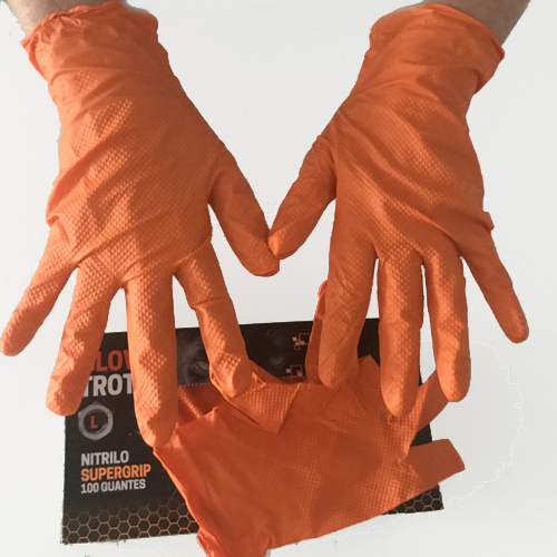 guantes de nitrilo naranja gruesos